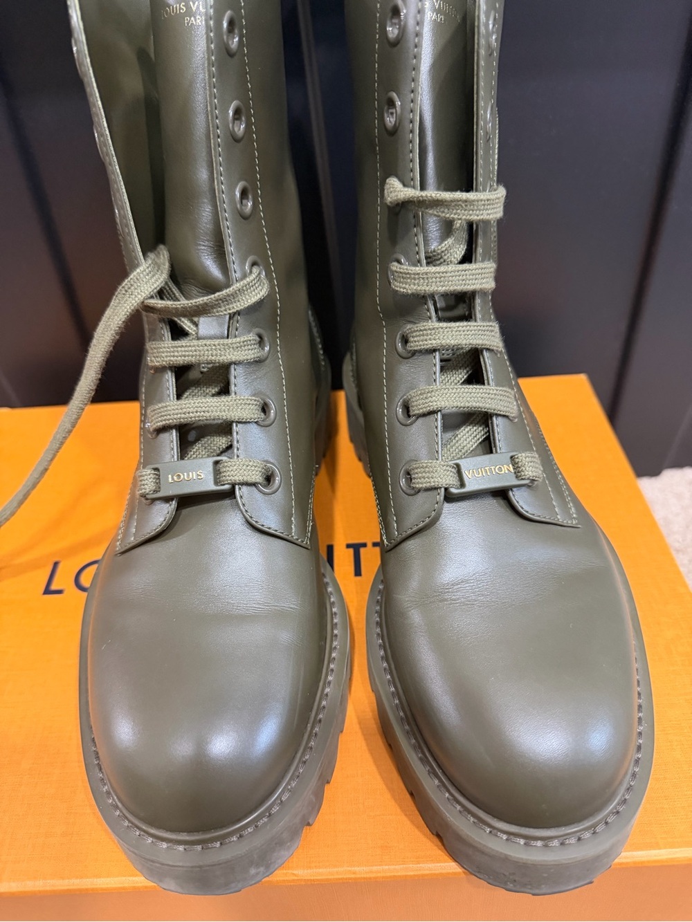 Louis Vuitton Military Green Combat Boots